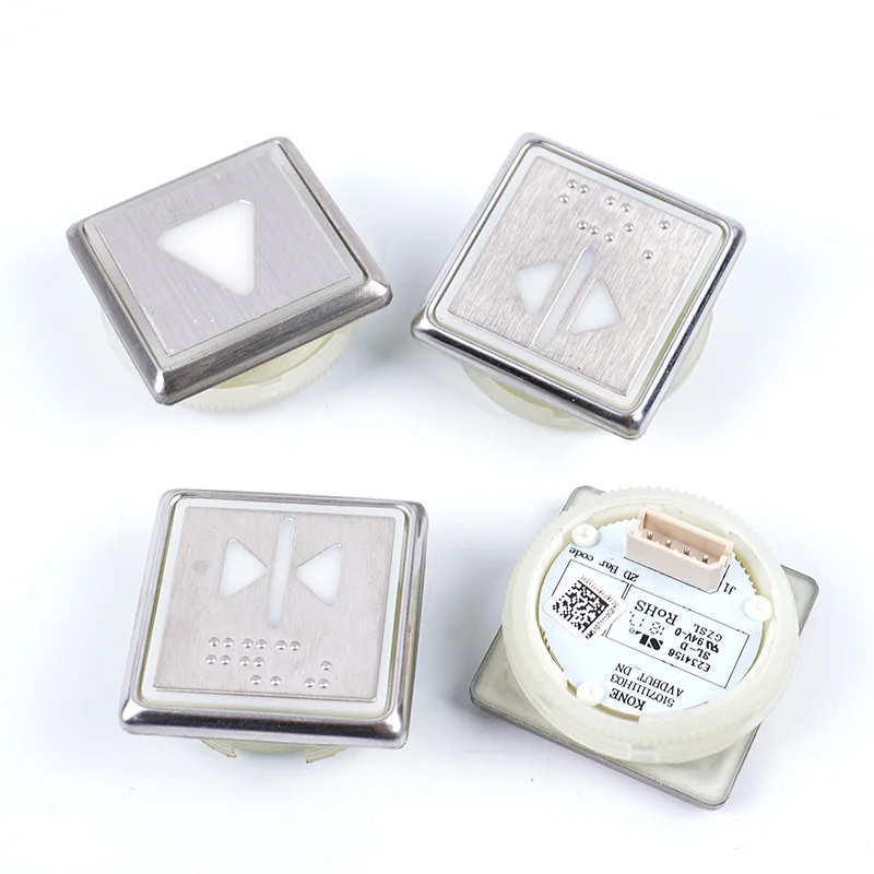 Botões de Elevador para Kone Chaves Quadradas Fundo Redondo Seta Interruptor Numérico Luz Vermelha com Braille Peças de Elevação de Quadro Branco Pcs