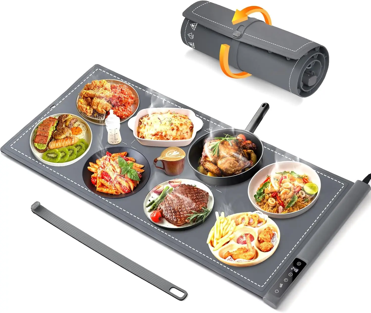 

Электрический подогреваемый коврик для еды увеличенного размера, 36x16 дюймов, поднос для фуршета с 9 настройками температуры и таймером