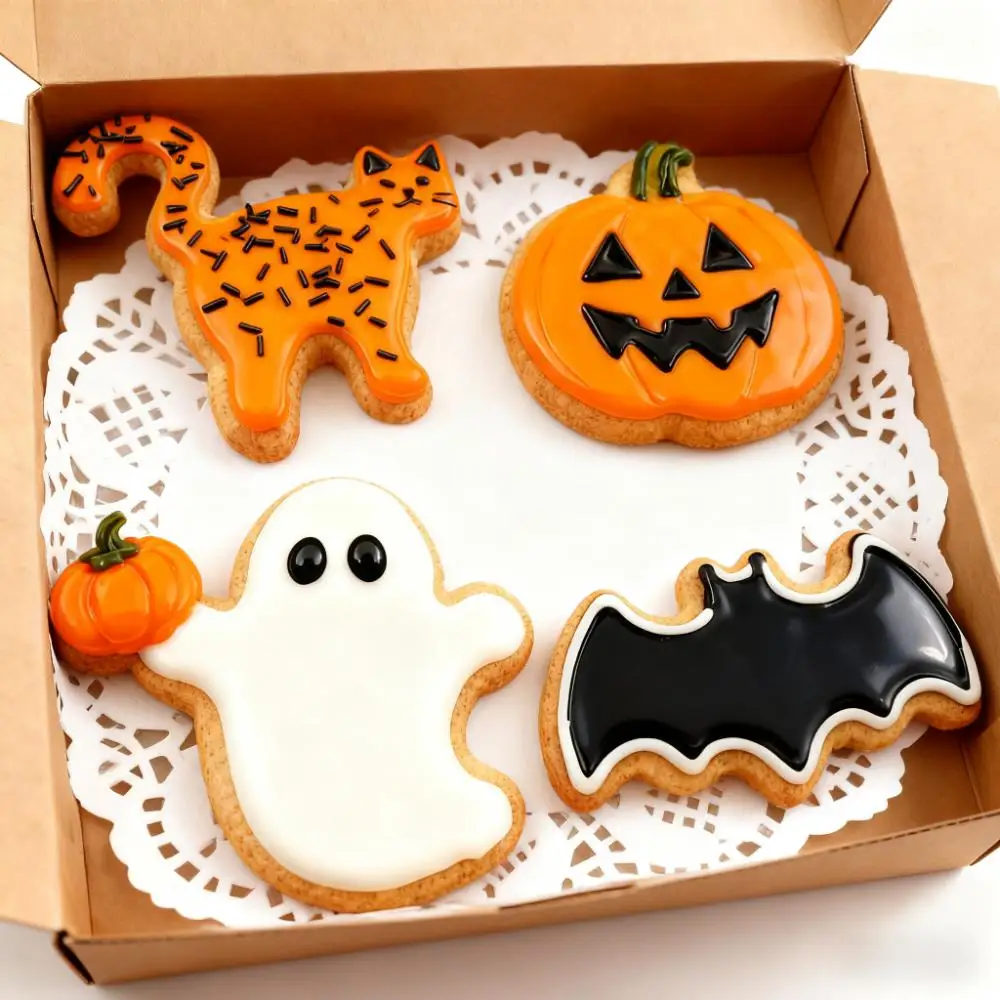 4PCS Halloween Cookie Cutter Set Dip-Coated Stainless Steel Pumpkin Bat Cat Ghost Molds for Biscuit Baking Holiday Party Dessert