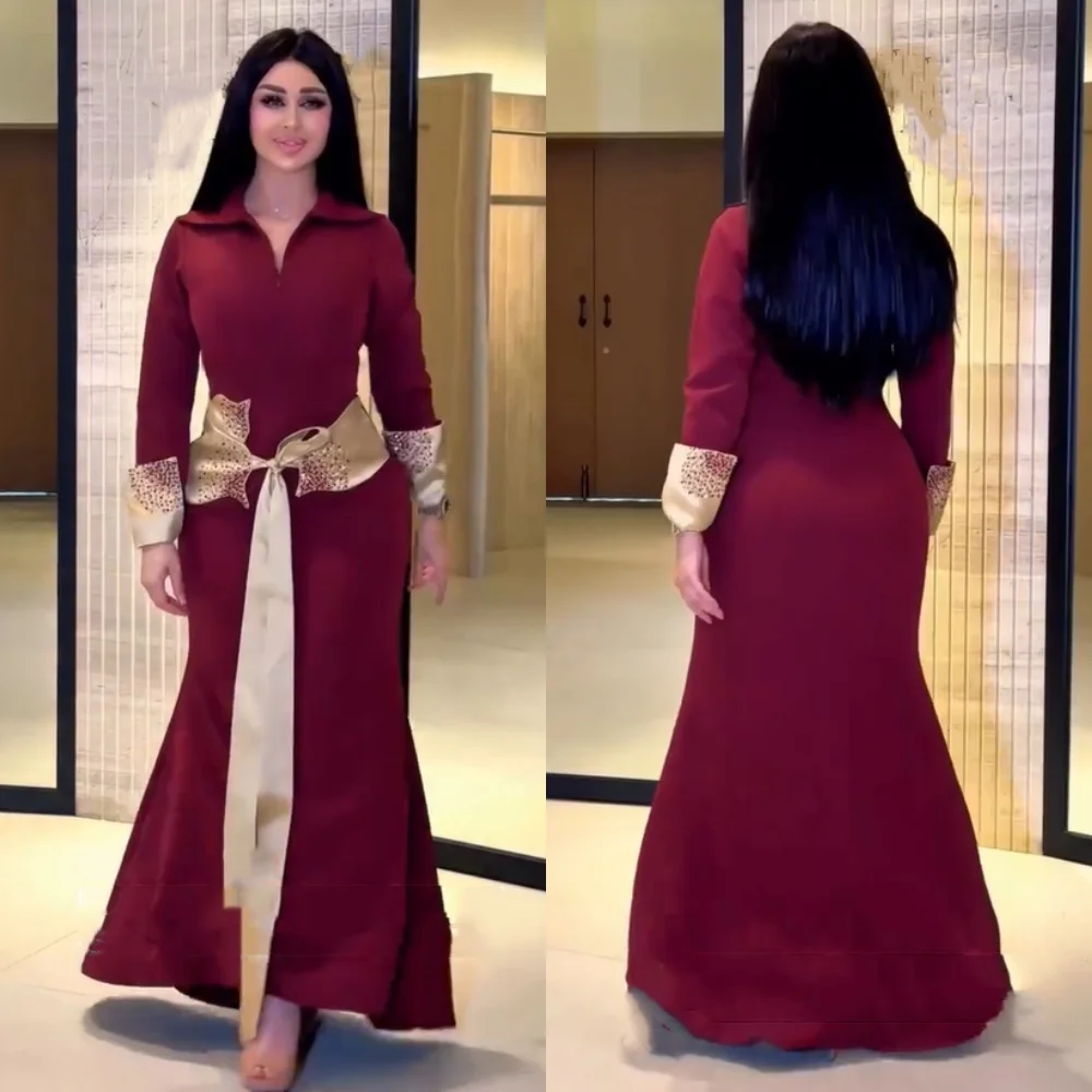 

Customized Pastrol Jersey Pleat Sequined Mermaid V-neck Long Dresses Bespoke Occasion Evening Exquisite High Quality