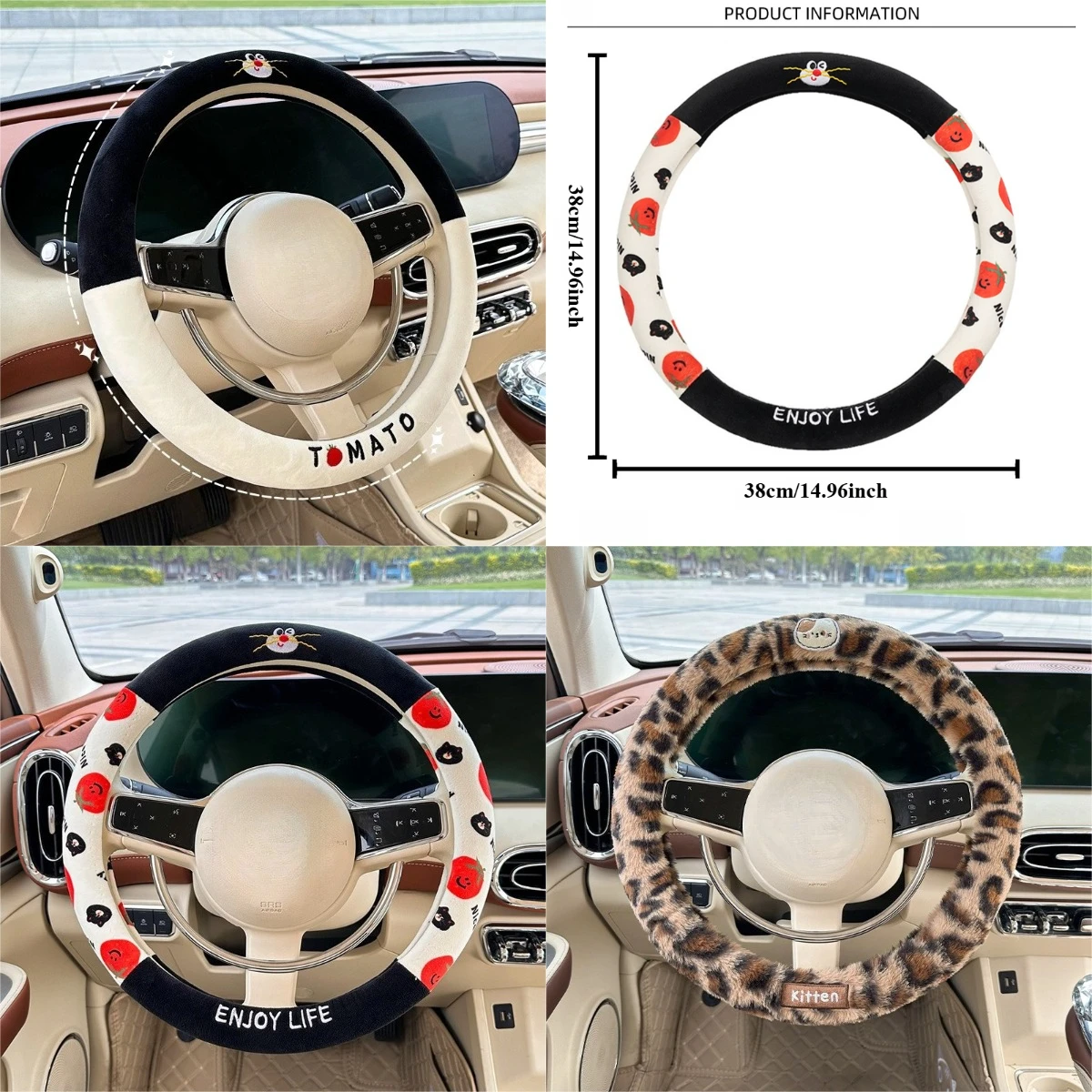 Car steering wheel cover cute cartoon winter new plush warm car handlebar cover wear-resistant steering wheel cover