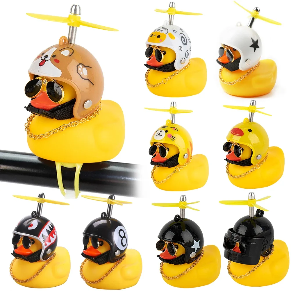 Motorcycle Cute Wind-breaking Duck Small Yellow with Helmet Airscrew Cycling Decoration Ornament Decor Equipments Parts