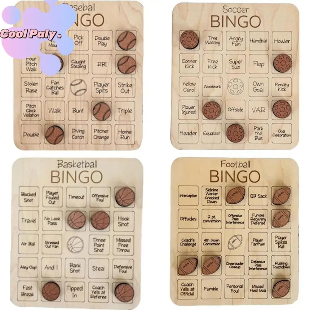 

Rugby Soccer Ball Bingo Game Board Educational Basketball Baseball Football Bingo Chess Toy Reusable Funny Wooden Bingo Toys Set