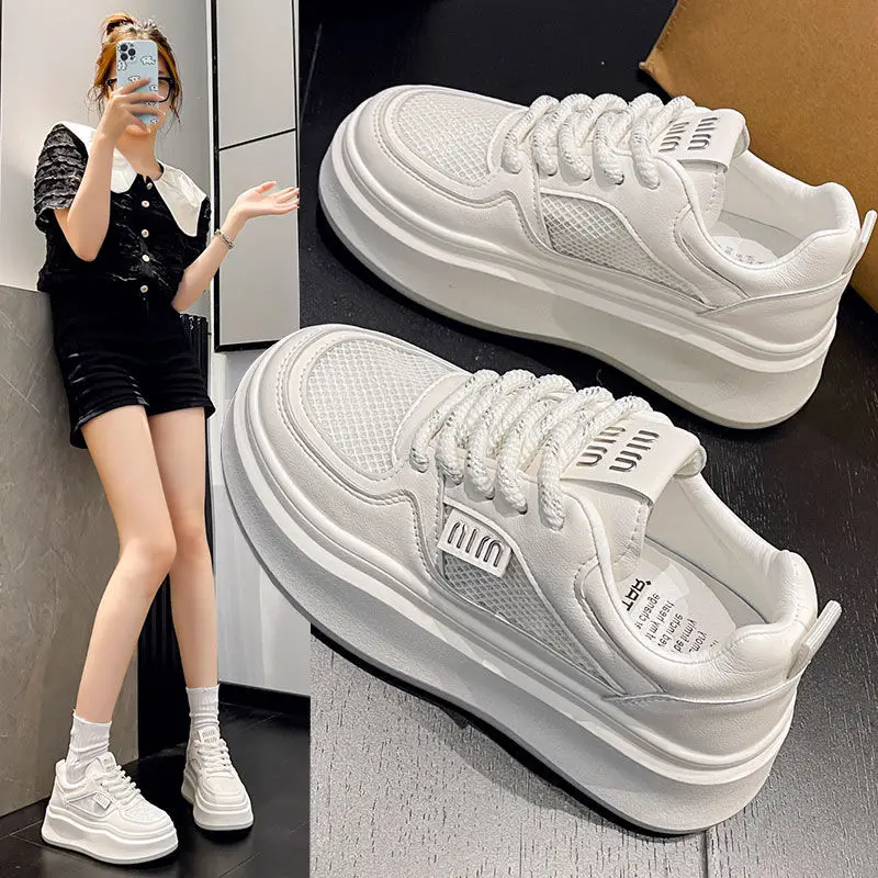 

Small white shoes female summer new mesh surface breathable soft sole increase thick sole sports casual shoes