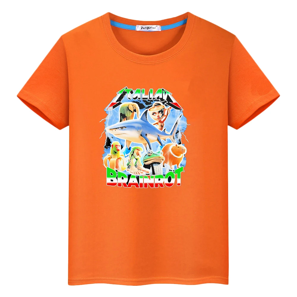 

Italian Brainrot print 100%Cotton cartoon Tops Anime Short t shirt for kids boy 10years Tees y2k one piece kids clothes girls