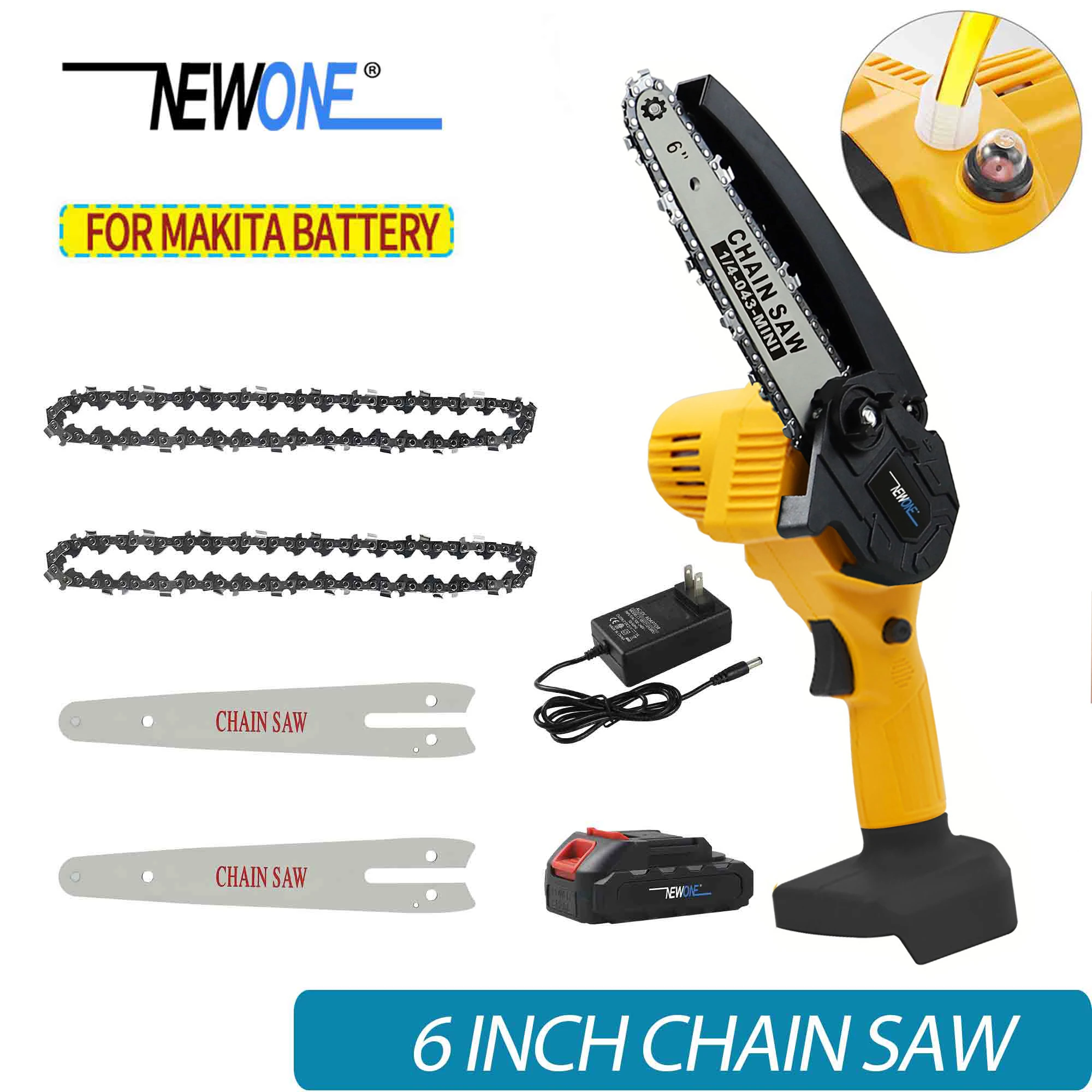 

NEWONE Cordless Electric Chain saw Mini Chainsaw Cordless, 6 Inch Best Mini Chain Saw With Security Lock Super Handheld