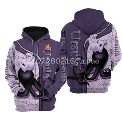 2024 Disney Ursula Christmas 3D Hoodie Men's Womens Casual Sports Pullover Zipper Hoodie Fashion Oversized Sweatshirt