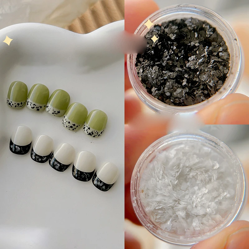 1 caja de polvo de purpurina de cáscara de huevo blanco y negro, huevo de codorniz, lentejuelas irregulares, polvo de Color de mineral Natural, accesorios de decoración para uñas