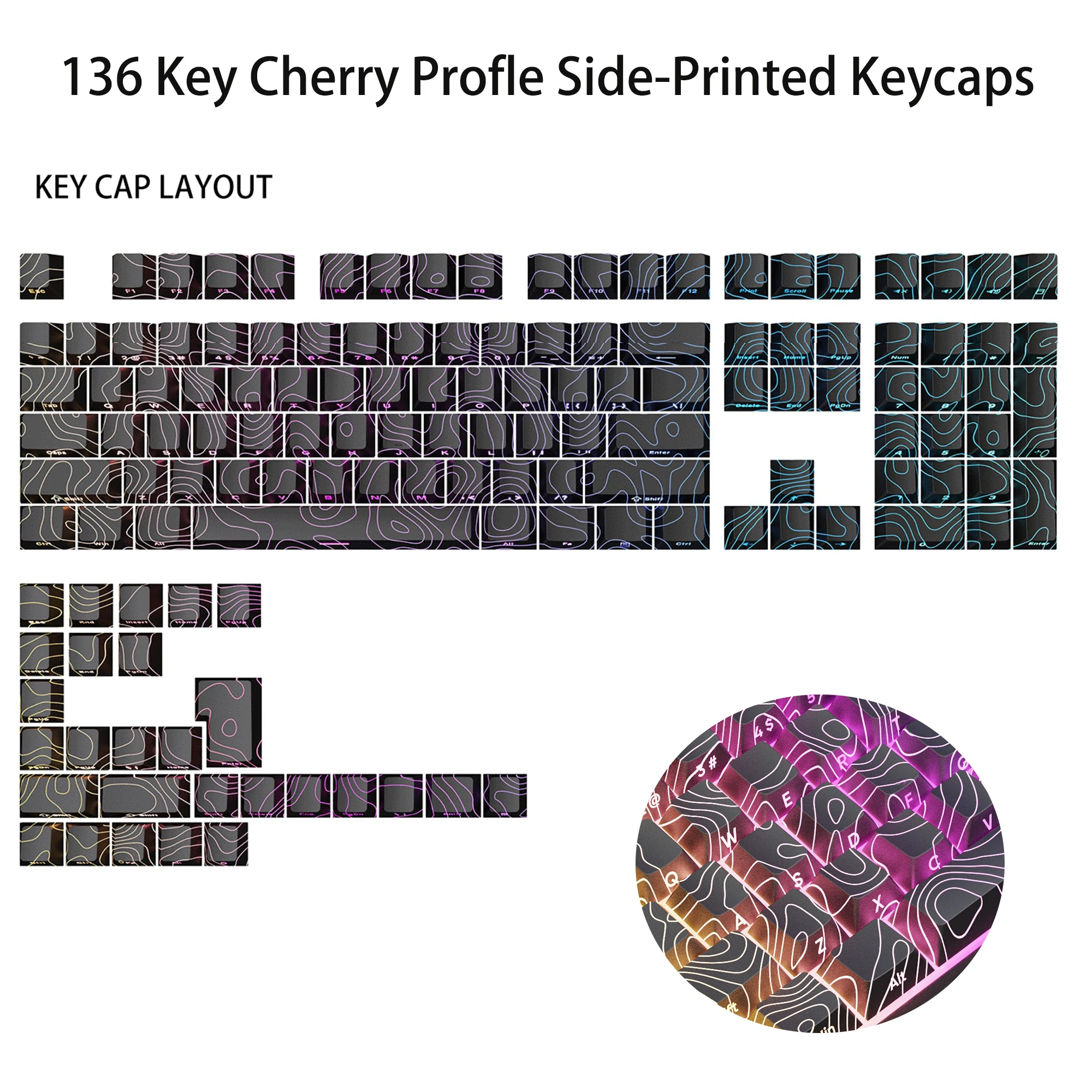 136 Keys Topographic V3 3.0 Side Print PBT Keycap Backlit Dye-Sub Cherry Profile Key Cap For Cherry MX Gamer Mechanical Keyboard