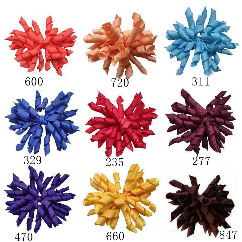 

Girls Korker Flower Bow Hair Clips Ties Accessories Children Barrettes Pony Tail Holders 3 Inch Corker Curly Ribbon Bobbles 2PCS