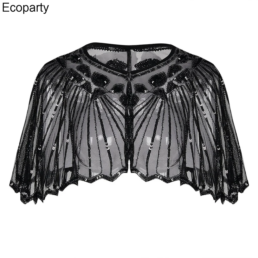 New Women's 1920s Shawl Sequin Beaded Deco Evening Party Cape Bolero Flapper European Wedding Dress Dress Up Accessories