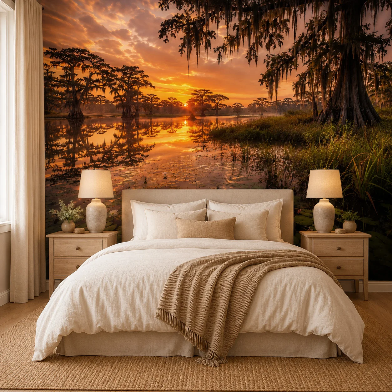 Custom Cypress Swamp Sunset Wallpaper Mural Southern Wetland Landscape Living Room Wall Decor Non Self Adhesive Requires Glue