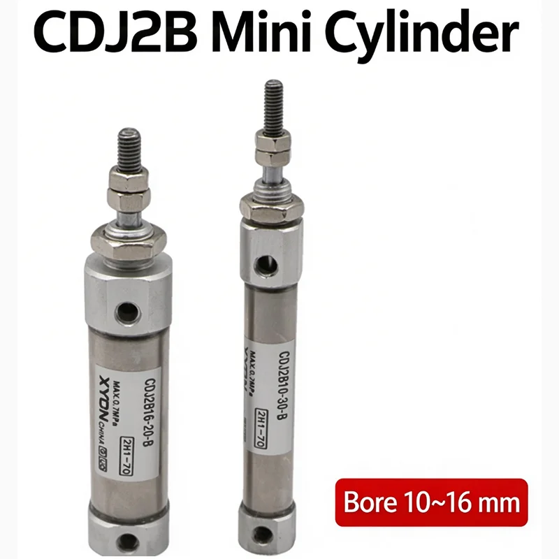 CDJ2B10 High Precision Mini Pneumatic Cylinder, Double Acting, 10mm Bore, Z Cushion for Smooth Operation, Basic Mounting (B)