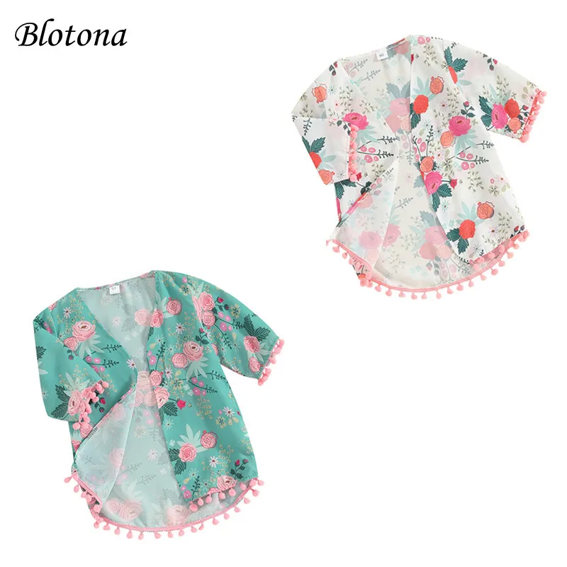 

Blotona Toddler Girl Swim Cover Up Short Sleeve Open Front Beach Cover-up Floral Swimsuit Cover Up 1-5Years