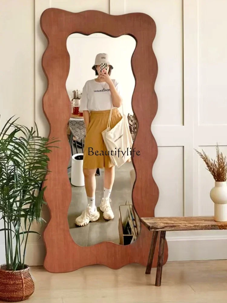 American Dressing Mirror Mid-Ancient Light Luxury Special-Shaped Floor Full Body Wall-Mounted Full-Length Mirror