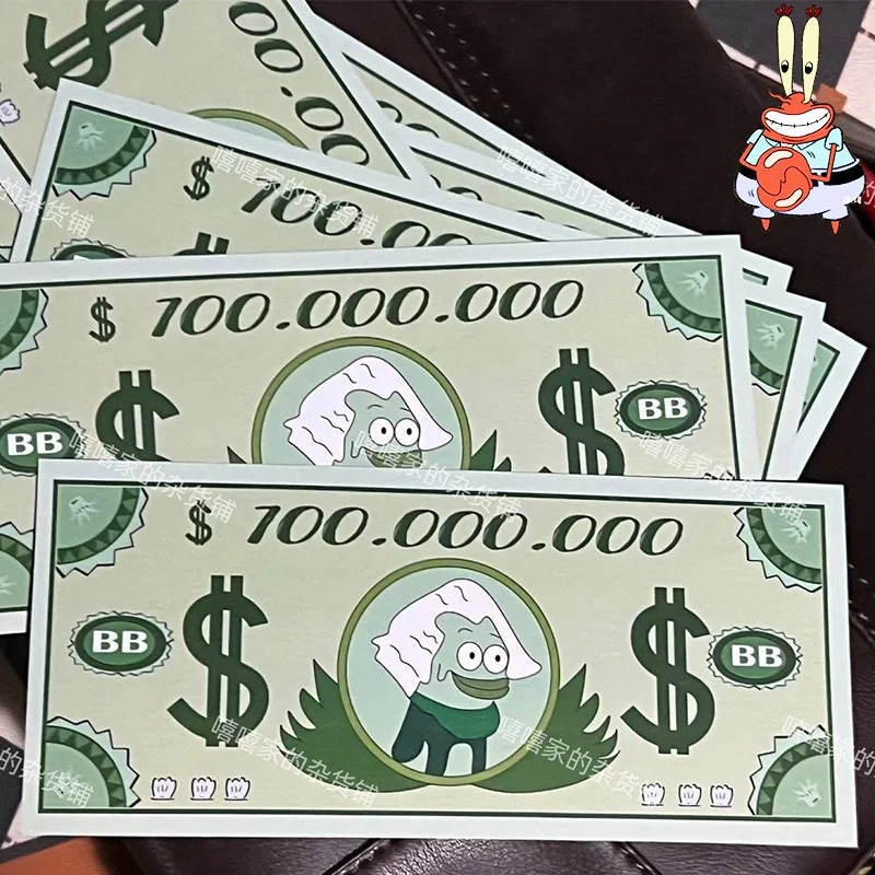 10szt Banknoty SpongeBob Anime Kids Party Game Toys Cartoon Paper Money Funny Collection Bank Note Children Cash Reward Toy