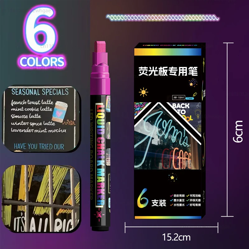 8 Kleur 8mm Vloeibare Krijt Uitwisbare Markeerstift Fluorescerende Marker Pen voor Whiteboard Graffiti LED Advertentie Krijtbord Wit
