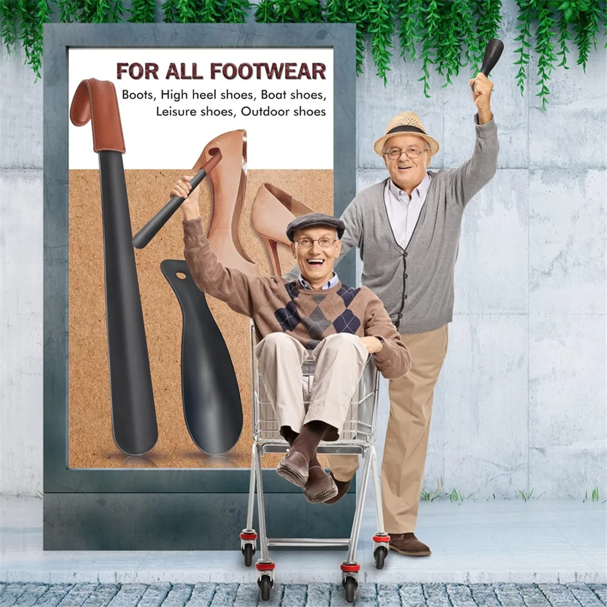 Leather Shoe Horn Set Black Shoe Horn Counter Shoe Horn,Set of 2 Metal Shoe Horn Handle for Seniors