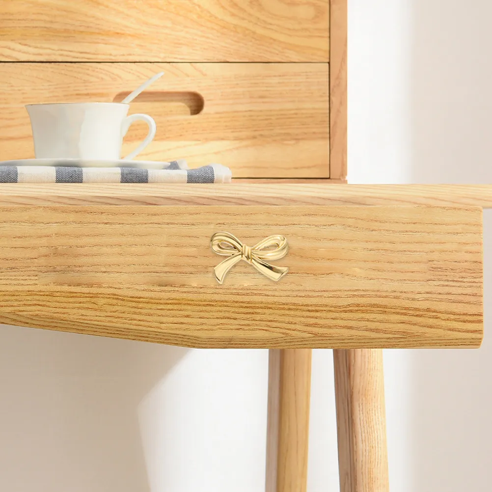 4Pcs Brass Bow Drawer Knobs Gold Tone Elegant Bowknot Cabinet Handles for Dresser Kitchen Bathroom Wardrobe Closet Cupboard