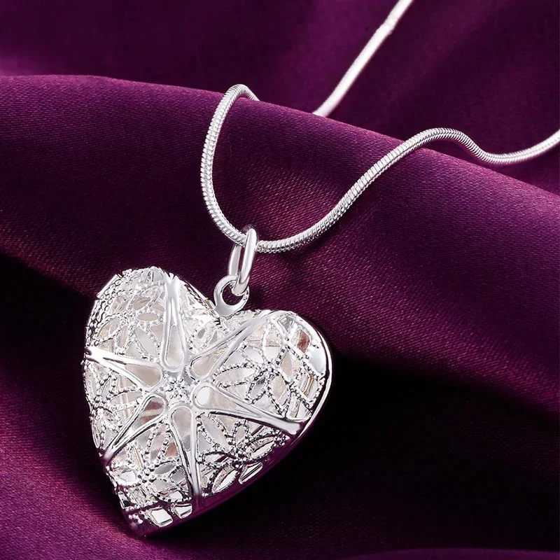 925 Sterling Silver Photo Frame Heart Pendant Necklace 18/20/22/24 Inch Snake Chain For Woman Charm Wedding Fashion Jewelry