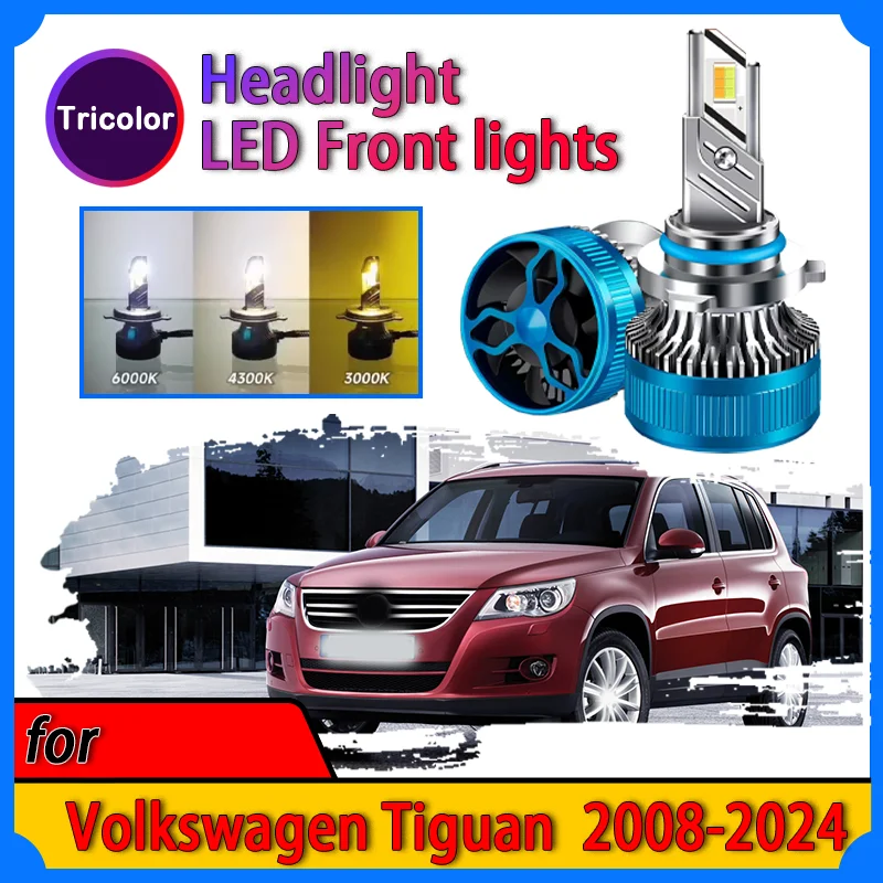 for Volkswagen Tiguan 2008-2024 Plug and Play LED Headlight Modified lamp Strong white light Three-color adjustment Auto Parts