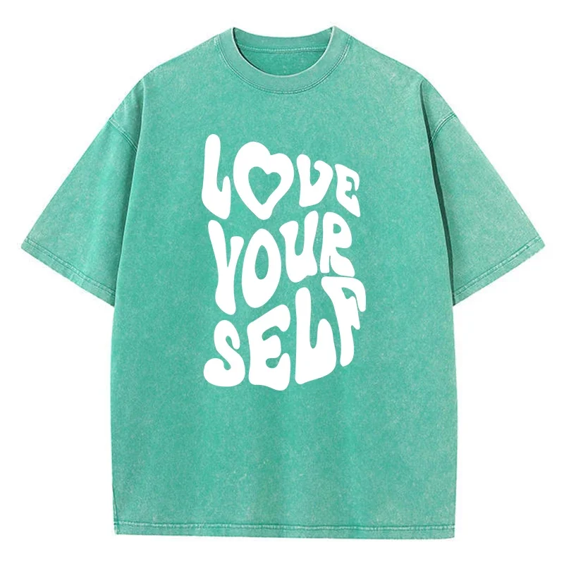 Love Yourself Text Pattern Design T-Shirt Boy Cotton Lovely T Shirt Fashion Normcore Tee Shirt Normcore Shoulder Drop Tops