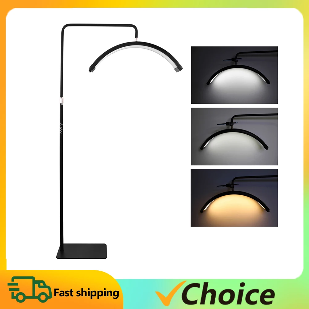 HD-M6X 36W Floor LED Video Light Half-moon Shaped Fill Light 3200K-5600K Dimmable with 180cm/ 70.9in Metal Light Stand Holder