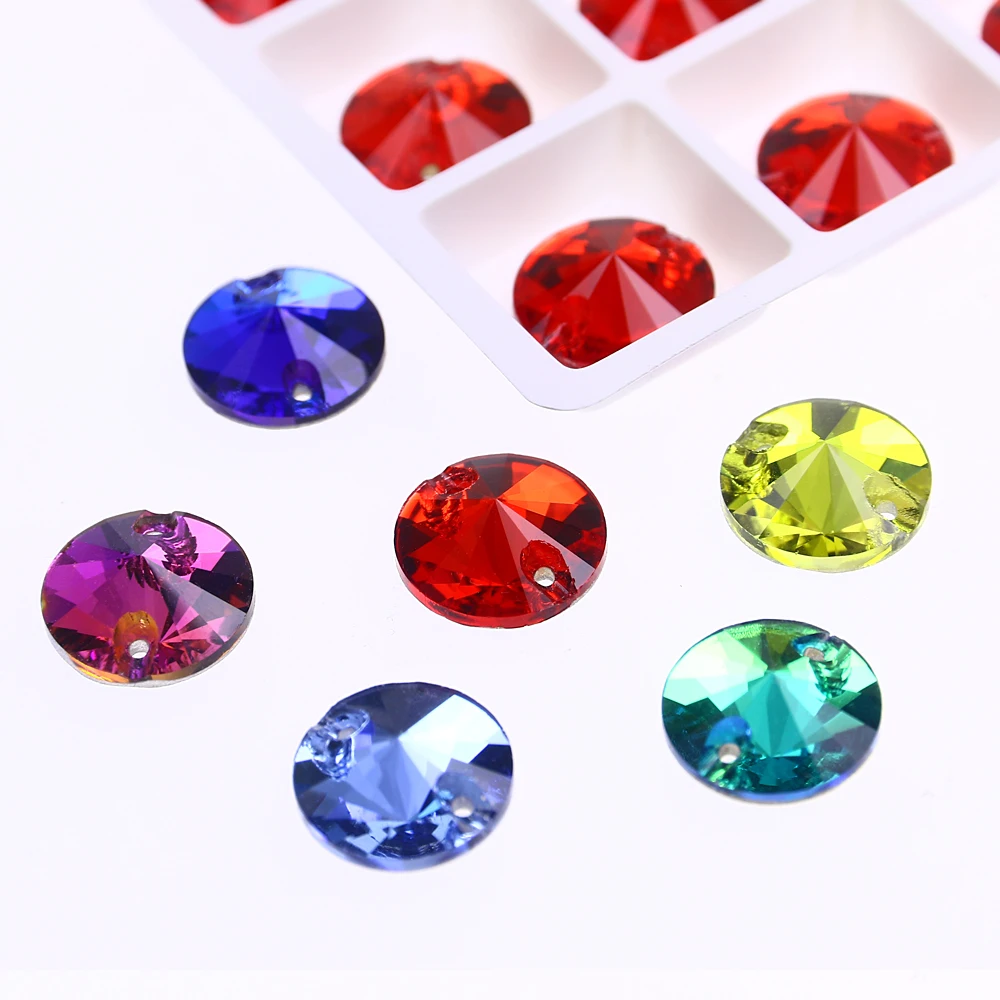 8-18MM 30PCS Round Rivoli Glass Flatback Sewing Rhinestones Gems for Wedding Dress Crafts Arts Iron-onTransfers For Clothing