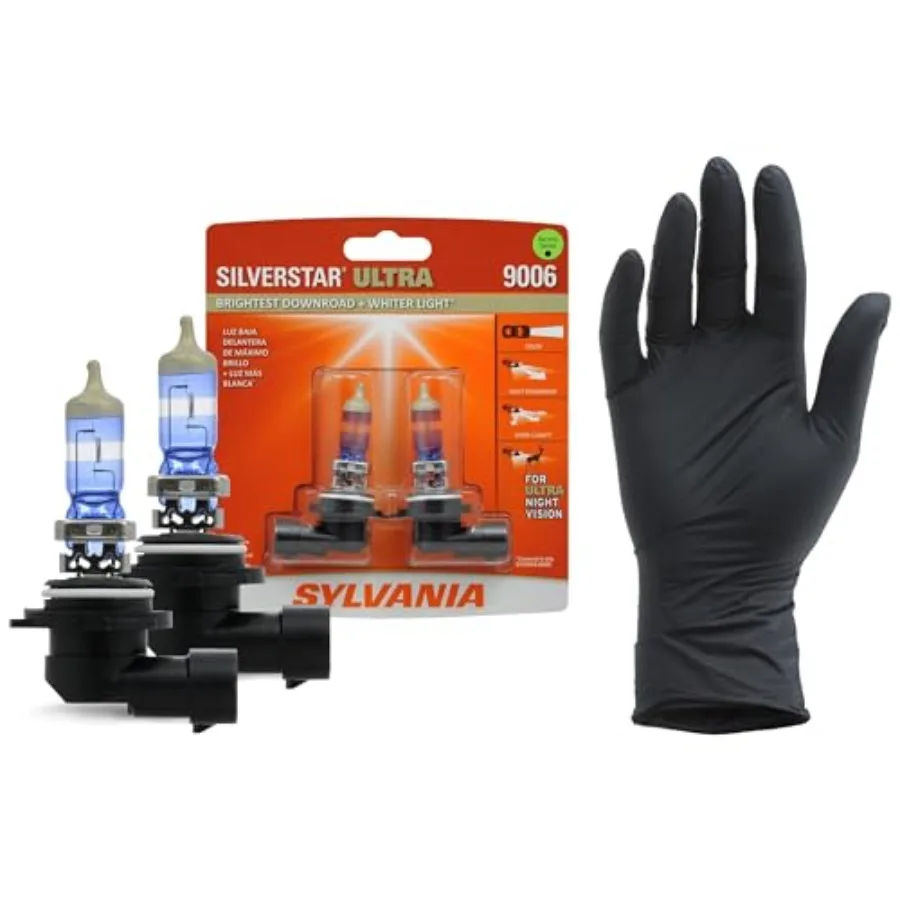 - 9006 SilverStar Ultra plus Free Installation Gloves - High Performance Halogen Headlight Bulb, High Beam, Low Beam, Fog Repla