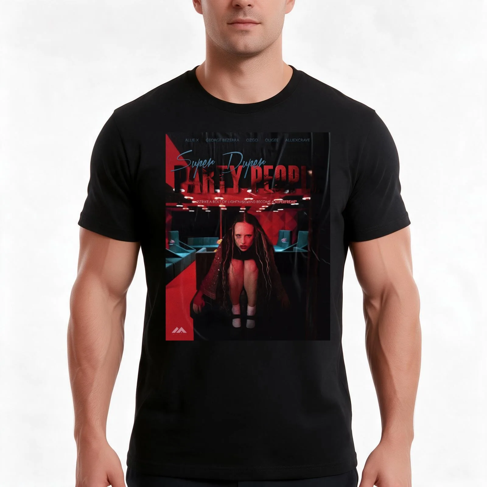Allie X Super Duper Party People Poster T-Shirt, Summer Casual Cotton Tee, Oversized Streetwear Tops, Vintage Graphic Print