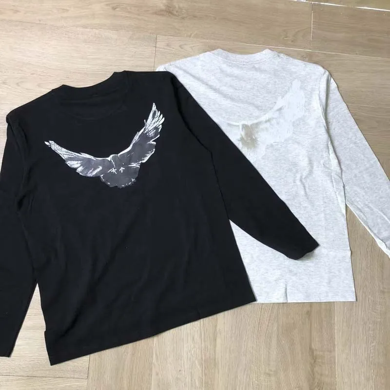 

Новая свободная футболка High Street с круглым вырезом KANYE WEST, футболка с принтом голубя, мужская и женская футболка DONDA с длинным рукавом