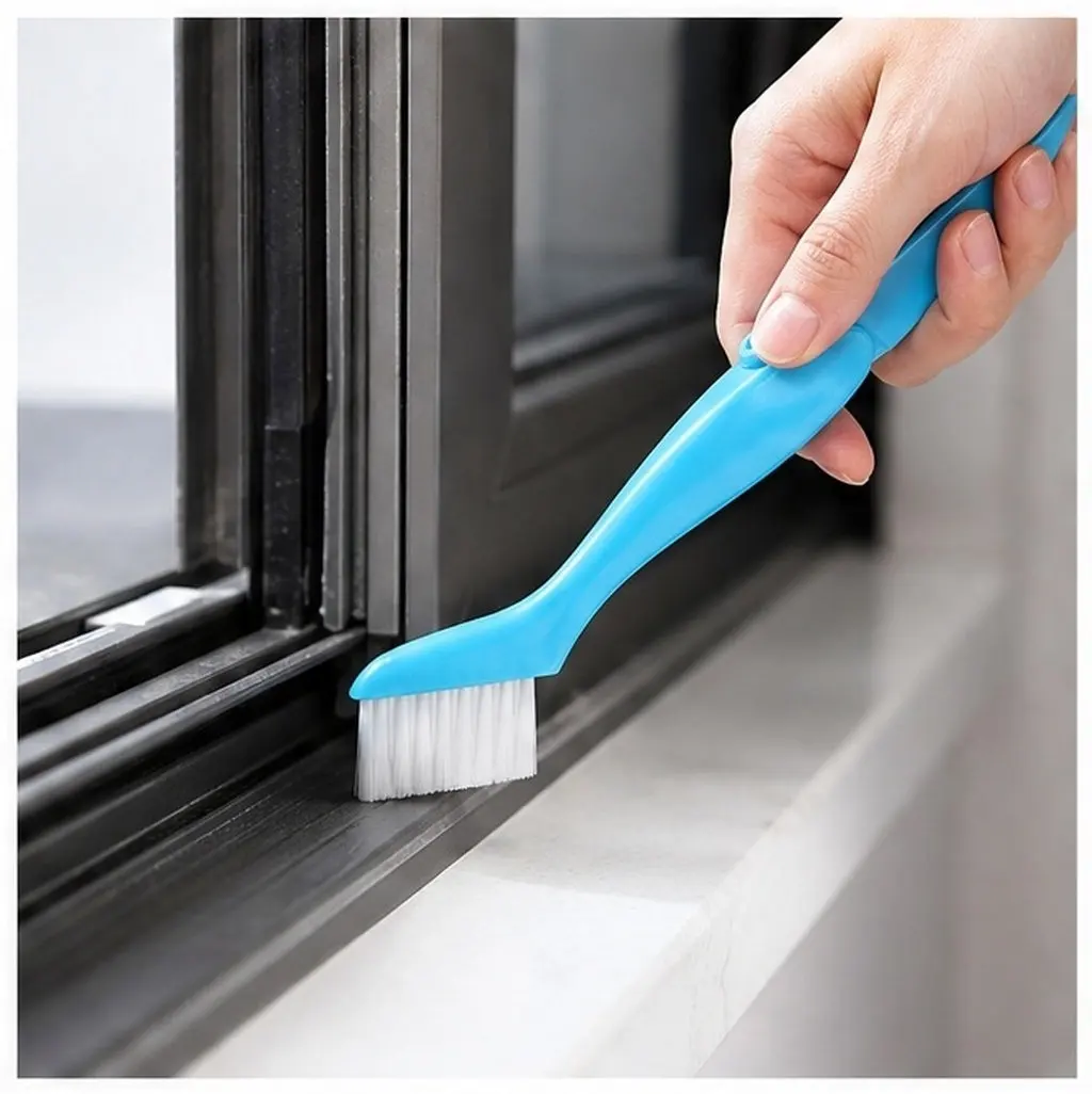 2 in 1 Compact Window Groove Brush Collapsible Dustpan Integrated Hard Bristle for Keyboard Drawer Crack Wall Corner Household