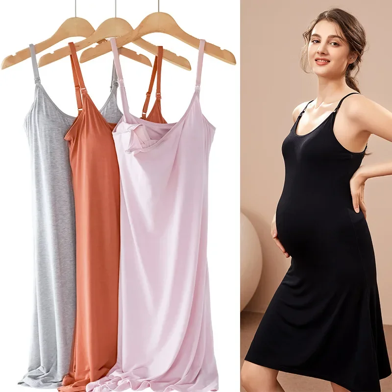 

2024 New Sexy Pregnancy Mother Breastfeeding Nightgown Elegant Maternity Nursing Dress Summer Sleeveelss Viscose Nightdress