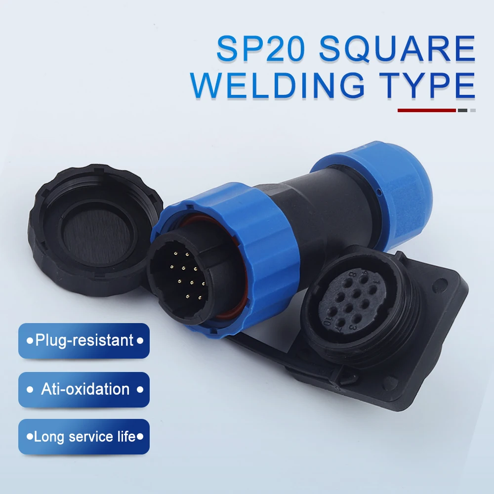 

IP68 Multipole Waterproof Connector SP20 Weld Square Series Panel Plug Outdoor Straight Electrical Cable Wire Connection 1-14Pin