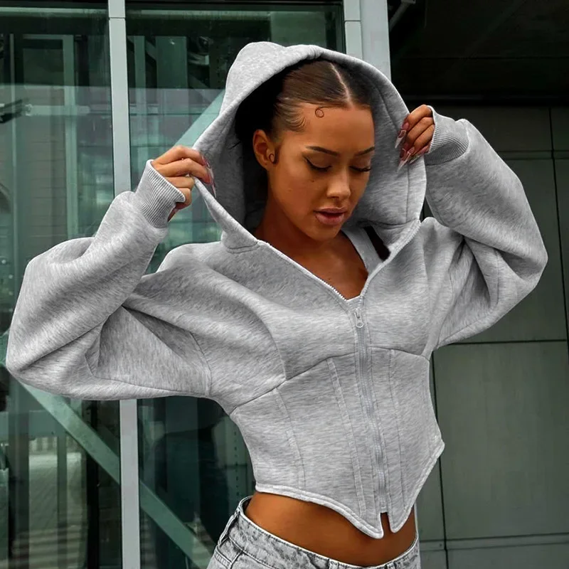 Fashion Women Zipper Hoodies Sweatshirts Tops Loose Slimming Waist Hooded Sweatshirt Casual Lady Cardigan Hoodie Jacket Street