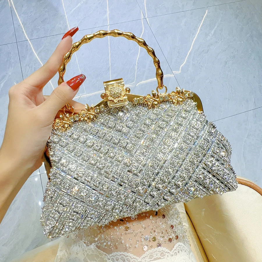 

Evening Bags Gold/Silver Chain Shoulder Bags for Women Handbags Crystal Day Clutches Diamonds Metal Handle Lady Clutch Handbags