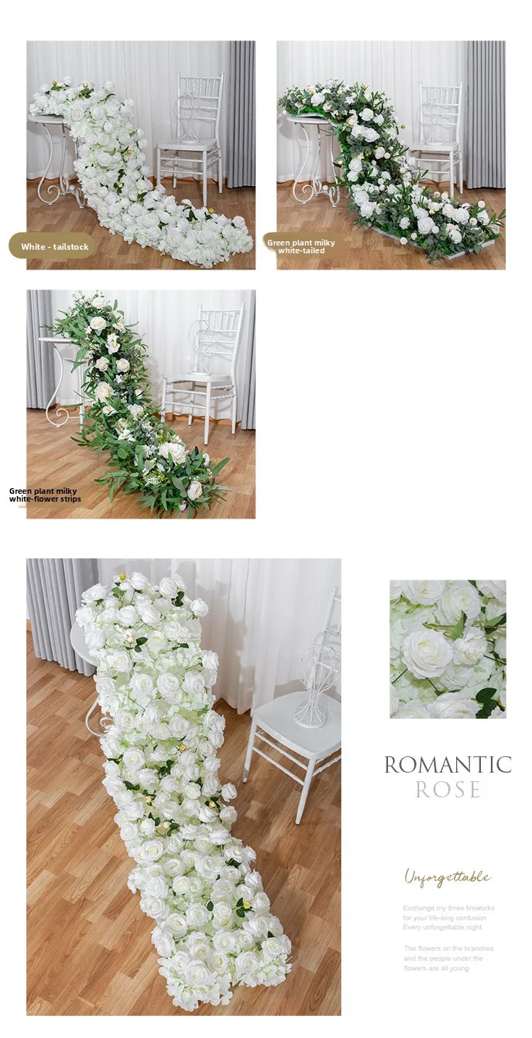 200x50CM Grüne Künstliche Rosenblumenreihe Hochzeitstischläufer Blumenwand-Hintergrund Schaufensterdekoration Outdoor-Event-Dekoration – Detail 5