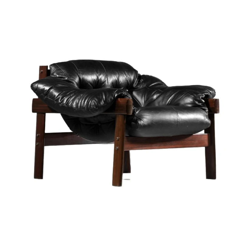 

Solid wood leather leisure chair light luxury modern reception living room sofa chair