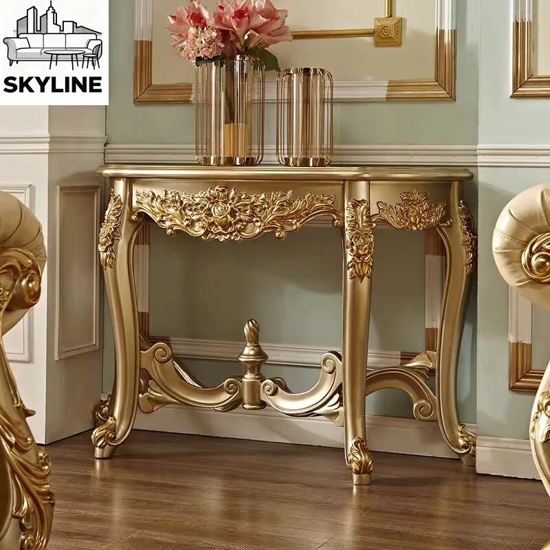 Hand-Carved Solid Wood Entry Console | Elegant Accent Table for Foyer & Living Room | Luxury Villa Decor