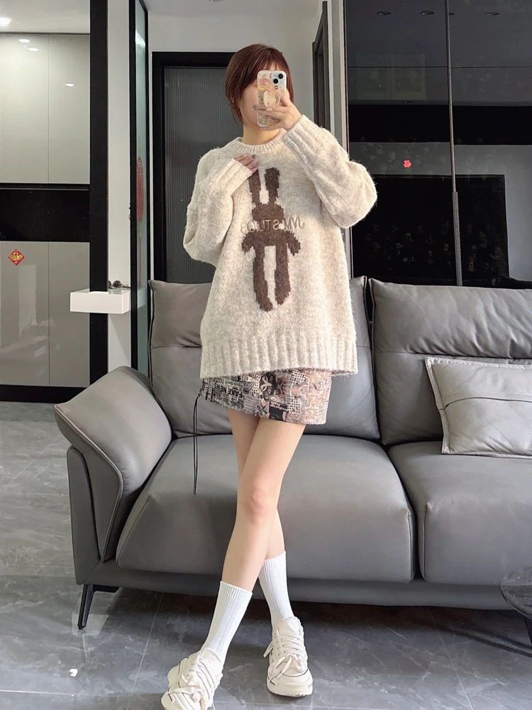 Winter Thickened Coarse Wool Sweater Korean Style Warm Elastic Knitted Outer Inner Wear Shirt
