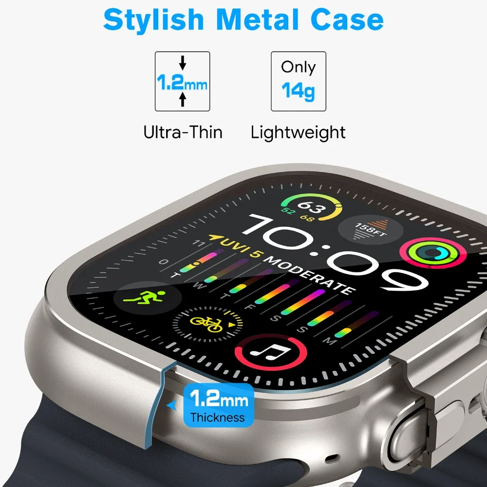 Glass+Metal Cover for Apple Watch Case Ultra 2 3 49mm Smartwatch Bumper+Screen Protector Tempered Iwatch Apple Watch Accessories
