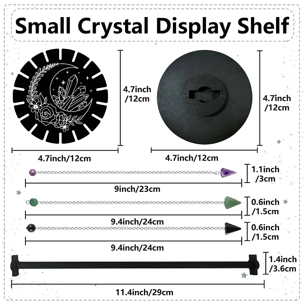 Moon Pendulum Shelf with 3Pcs Chains Pendant Display Holder Stand Black Dowsing Divination Metaphysical Boards Witchy Stuff