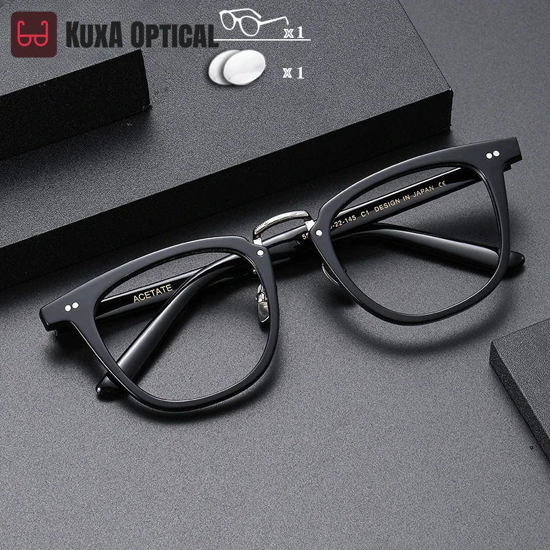 

KUXA Retro Acetate Prescription Glasses Myopia Hyperopia Lenses Optical Eyewear Customiz Progressive Recipe Anti blue Eyeglasses