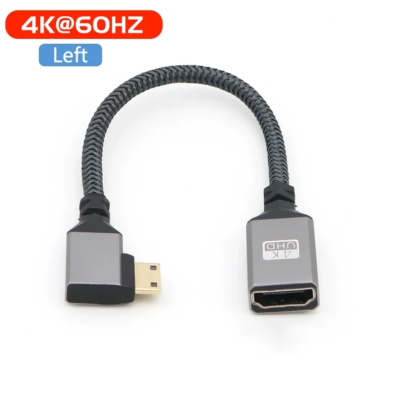 4K Mini hdmi do HDMI-kompatybilne żeńskie krótki kabel łokciowe. HD mini do standardowej konwersji wideo, używane do podłączenia kamery