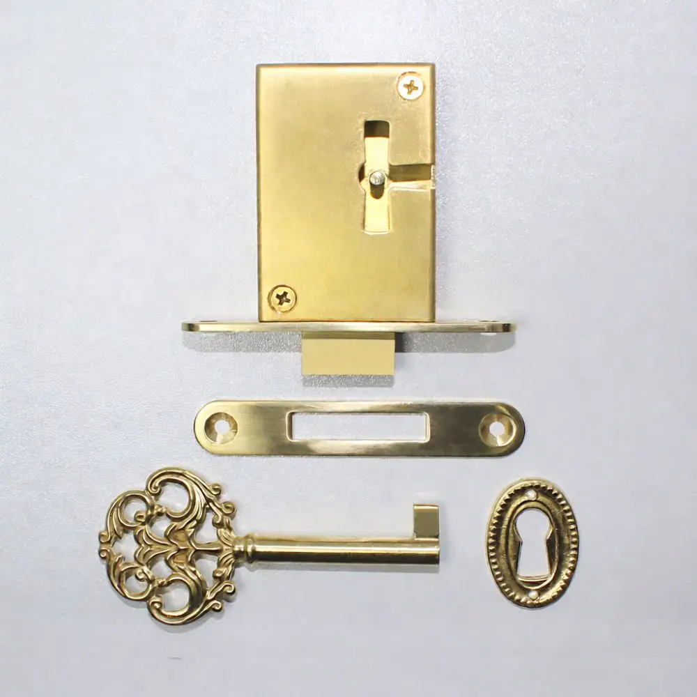 Premium Retro Embedded Copper Lock Traditional Chinese Furniture Hardware Vintage Drawer Latch With Key For Jewelry Box