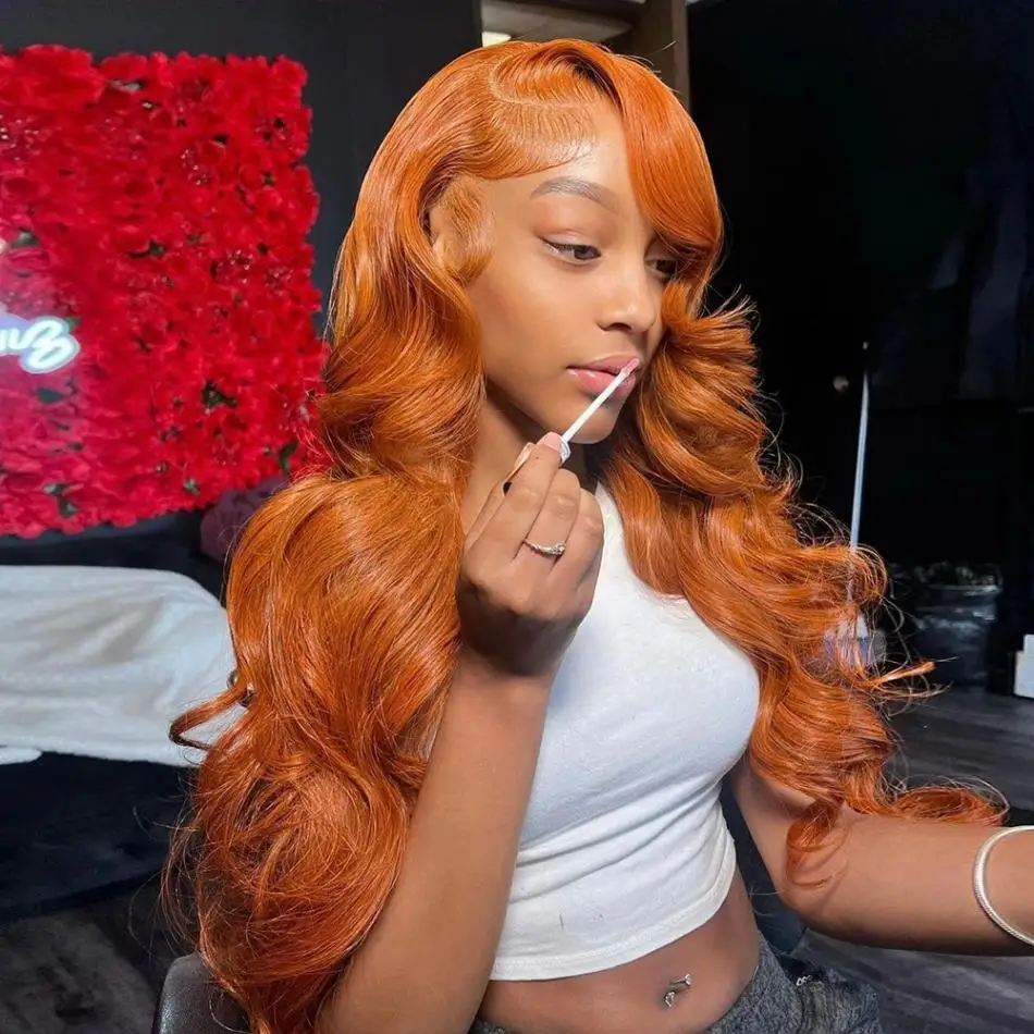 Ginger Colored HD Lace Frontal Wig 13x6 13x4 Human Hair Body Wave 30 34 Inch PrePlucked Brazilian Wigs For Women Lace Front Wig