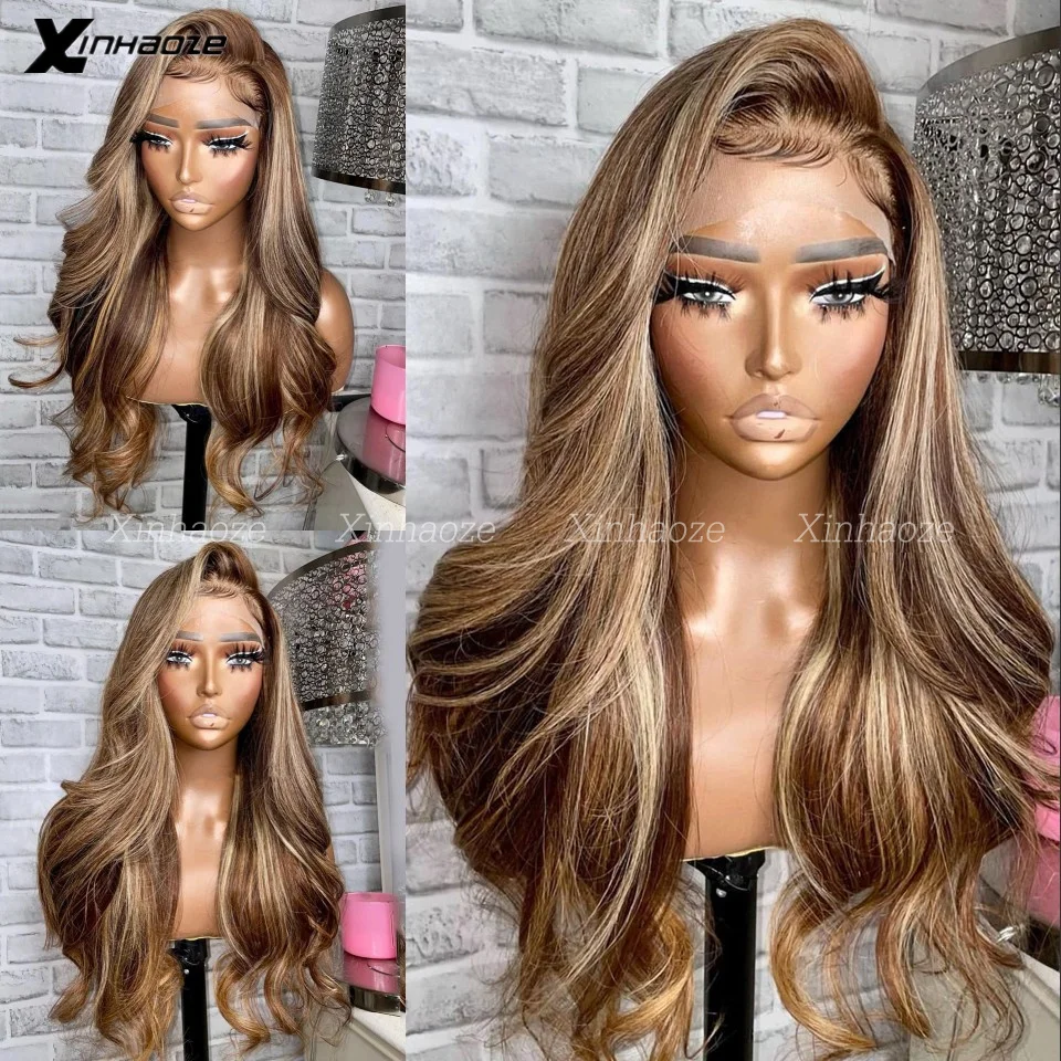 Highlight Colored Ombre Blonde Natural Wave HD lace Transparent wig 13x6 human hair Human Hair Lace frontal Wigs 4/27 For Women