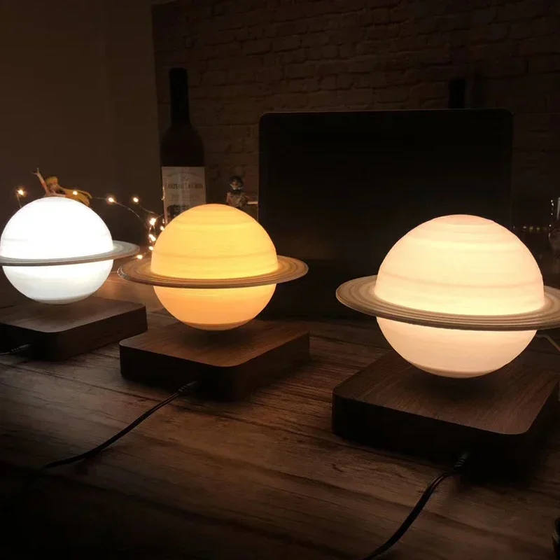 3d lâmpada de levitação magnética lua saturno luz da noite toque rotativo led luna flutuante lâmpada decoração para casa sala estar quarto