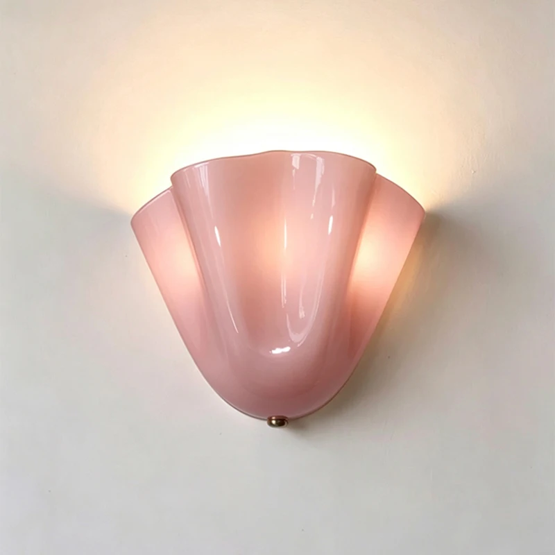 Pink Glossy Glass Wall Lamps LED Color Skirt Shell Lamp American Retro Living Room Corridor Aisle Bedroom Bedside Wall Lights