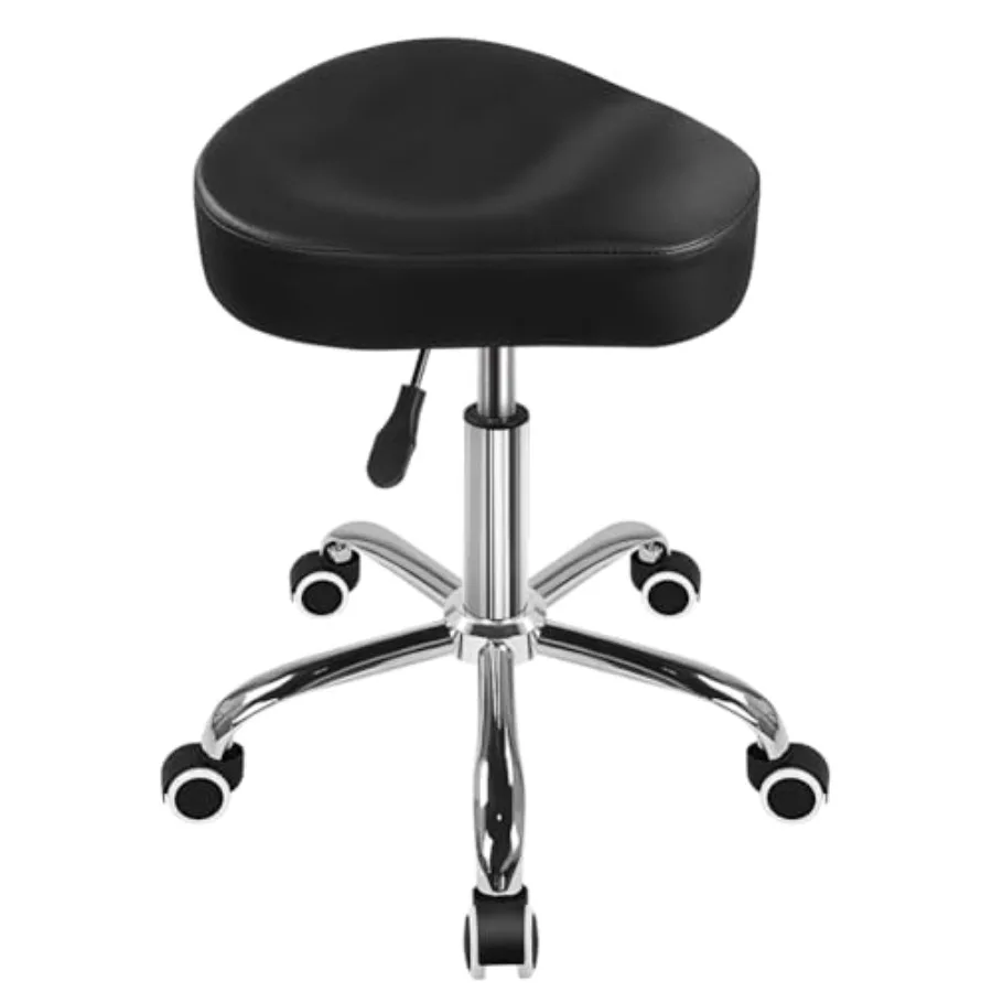 

Saddle Stool Height Adjustable Rolling Stool with Wheels 360 Swivel Drafting Chair PU Leather Saddle seat for Home Office Lab D